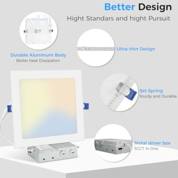 HONZIN 1 Pack 8 Inch Square LED Recessed Lighting, Ultra-Thin Canless Ceiling Li - Picture 7 of 12